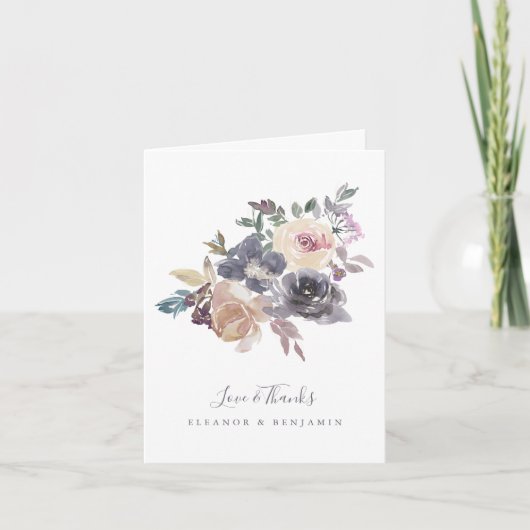 ほこりっぽい紫のフローラの結婚水色の折り畳み サンキューカード (正面)