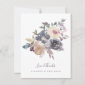 ほこりっぽい紫のフローラ水色カスタムウェディング サンキューカード (正面)