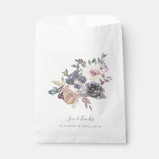 ほこりっぽい紫のフローラ水色カスタムウェディング フェイバーバッグ (正面)