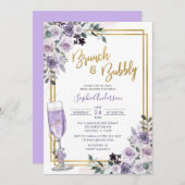 ほこりっぽい紫のフローラ薄紫フラワーブランチと泡立ち 招待状 (正面/裏面)