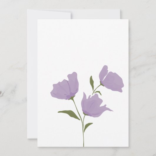 ほこりっぽい紫のフローラ、クリーンシンプル、結婚 招待状 (裏面)