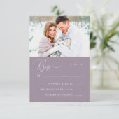 ほこりっぽい紫の書道とフローラ写真Rsvp 出欠カード (スタンド正面)