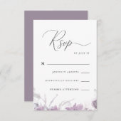 ほこりっぽい紫の書道とフローラRsvp 出欠カード (正面/裏面)