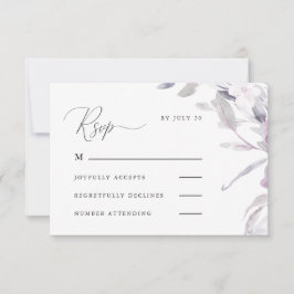 ほこりっぽい紫の書道とフローラRsvp 出欠カード