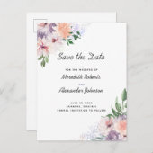 ほこりっぽい紫の桃フローラQRコード日付を保存 案内ポストカード (正面/裏面)