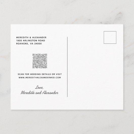 ほこりっぽい紫の桃フローラQRコード日付を保存 案内ポストカード (裏面)