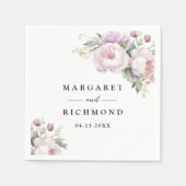 ほこりっぽい紫の牡丹エレガントフローラ結婚ズ スタンダードカクテルナプキン (正面)