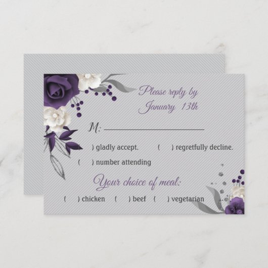 ほこりっぽい紫の白い花が灰色 出欠カード (正面/裏面)