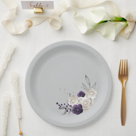 ほこりっぽい紫の白い花の植物性 ペーパープレート (ウェディング)