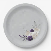 ほこりっぽい紫の白い花の植物性 ペーパープレート (正面)