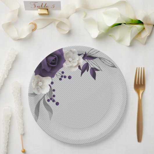 ほこりっぽい紫の白い花の植物性 ペーパープレート (ウェディング)