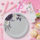 ほこりっぽい紫の白い花の植物性 ペーパープレート (パーティー)