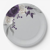 ほこりっぽい紫の白い花の植物性 ペーパープレート (正面)