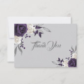 ほこりっぽい紫の白い花グレー サンキューカード (正面)