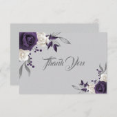 ほこりっぽい紫の白い花グレー サンキューカード (正面/裏面)