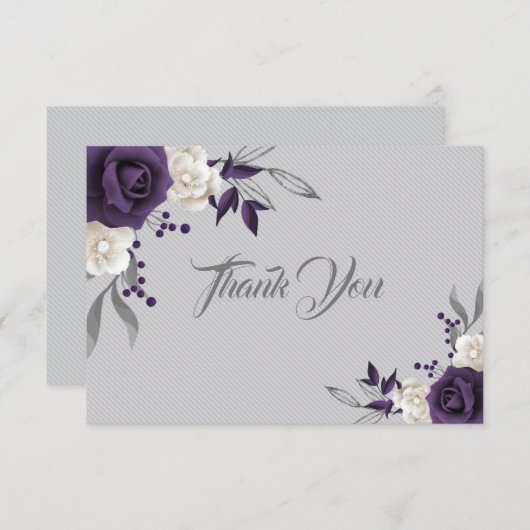 ほこりっぽい紫の白い花グレー サンキューカード (正面/裏面)