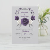 ほこりっぽい紫の白い花シルバーグレイ結婚ズ 招待状 (スタンド正面)