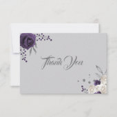 ほこりっぽい紫の白い花シルバーグレー サンキューカード (正面)