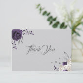 ほこりっぽい紫の白い花シルバーグレー サンキューカード (スタンド正面)