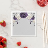 ほこりっぽい紫の白い花結婚灰色 スタンダードカクテルナプキン (インサイチュ)