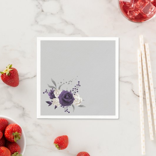 ほこりっぽい紫の白い花結婚灰色 スタンダードカクテルナプキン (インサイチュ)