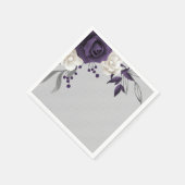 ほこりっぽい紫の白い花結婚灰色 スタンダードカクテルナプキン (角)