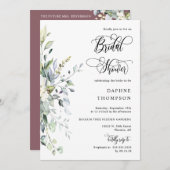 ほこりっぽい紫の緑のブライダルシャワーQRコード写真 招待状 (正面/裏面)