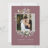 ほこりっぽい紫の緑離れのリハーサル夕食写真 招待状 (裏面)