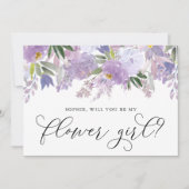 ほこりっぽい紫の花が私の花の女の子 招待状 (正面)