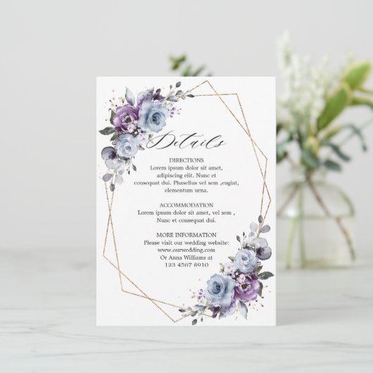 ほこりっぽい紫の開花幾何結婚詳細 エンクロージャーカード (スタンド正面)