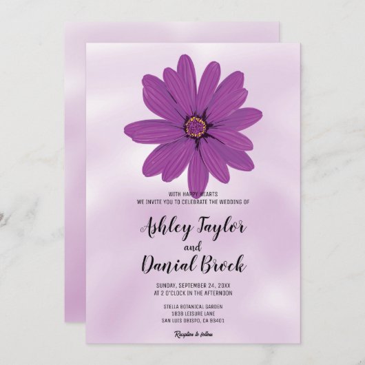 ほこりっぽい紫エレガントのバラロマンチックなフローラ結婚ズ 招待状 (正面/裏面)