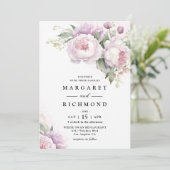 ほこりっぽい紫エレガント牡丹の水結婚色 招待状 (スタンド正面)