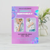 ほこりっぽい紫グランジのy2k写真の誕生日 招待状 (スタンド正面)