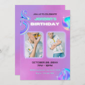 ほこりっぽい紫グランジのy2k写真の誕生日 招待状 (正面/裏面)