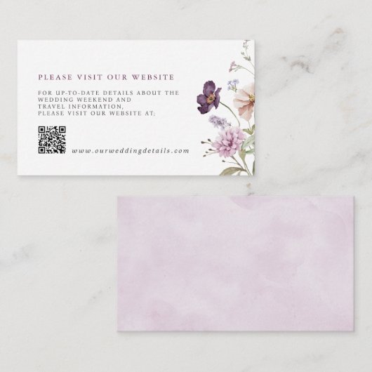 ほこりっぽい紫ラベンダーワイルドフラワー結婚の詳細QR エンクロージャーカード (正面/裏面)