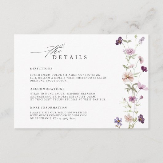 ほこりっぽい紫ラベンダー結婚ヤドフラワー詳細 エンクロージャーカード (正面)