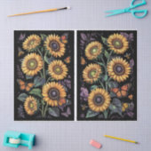 ほこりっぽい紫色のひまわり、(昆虫)オオカバマダラ、モナーク&ミツバチのデコパージュ 薄葉紙 (クラフト)