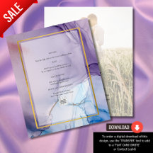 ほこりっぽい紫色のネイビーブルー金ゴールドインク結婚式の招待