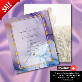 ほこりっぽい紫色のネイビーブルー金ゴールドインク結婚式の招待