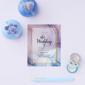 ほこりっぽい紫色のネイビーブルー金ゴールドインク結婚式の招待 チラシ (シングル)