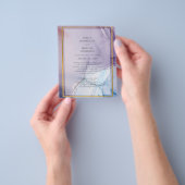 ほこりっぽい紫色のネイビーブルー金ゴールドインク結婚式の招待 チラシ (手)