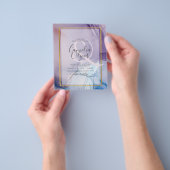 ほこりっぽい紫色のネイビーブルー金ゴールドインク結婚式の招待 チラシ (手)