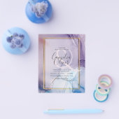 ほこりっぽい紫色のネイビーブルー金ゴールドインク結婚式の招待 チラシ (シングル)