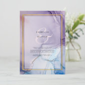 ほこりっぽい紫色のネイビーブルー金ゴールドインク結婚式の招待 招待状 (スタンド正面)