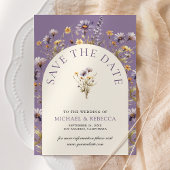 ほこりっぽい紫色のボホ結婚ワイルドフラワーの写真 セーブザデート