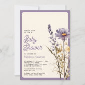 ほこりっぽい紫色のワイルドフラワーフォトQRコードベビーシャワー 招待状 (正面)