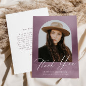 ほこりっぽい紫色の水色のアーチ写真卒業 サンキューカード