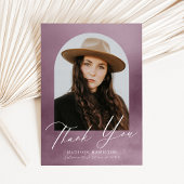 ほこりっぽい紫色の水色のアーチ写真卒業 サンキューカード