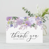ほこりっぽい紫色の水色の花ガーランド結婚ズ サンキューカード (スタンド正面)