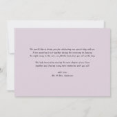 ほこりっぽい紫色の水色の花ガーランド結婚ズ サンキューカード (裏面)